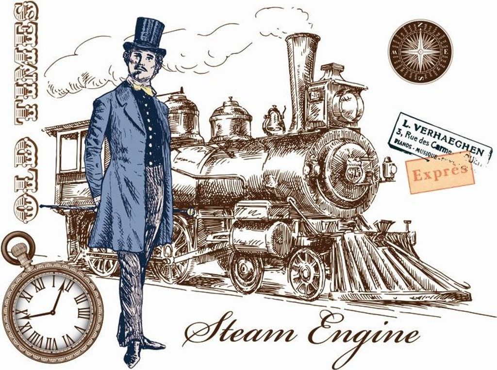 Dampflokomotive Zug Vintage Gentleman Bügelanwendung