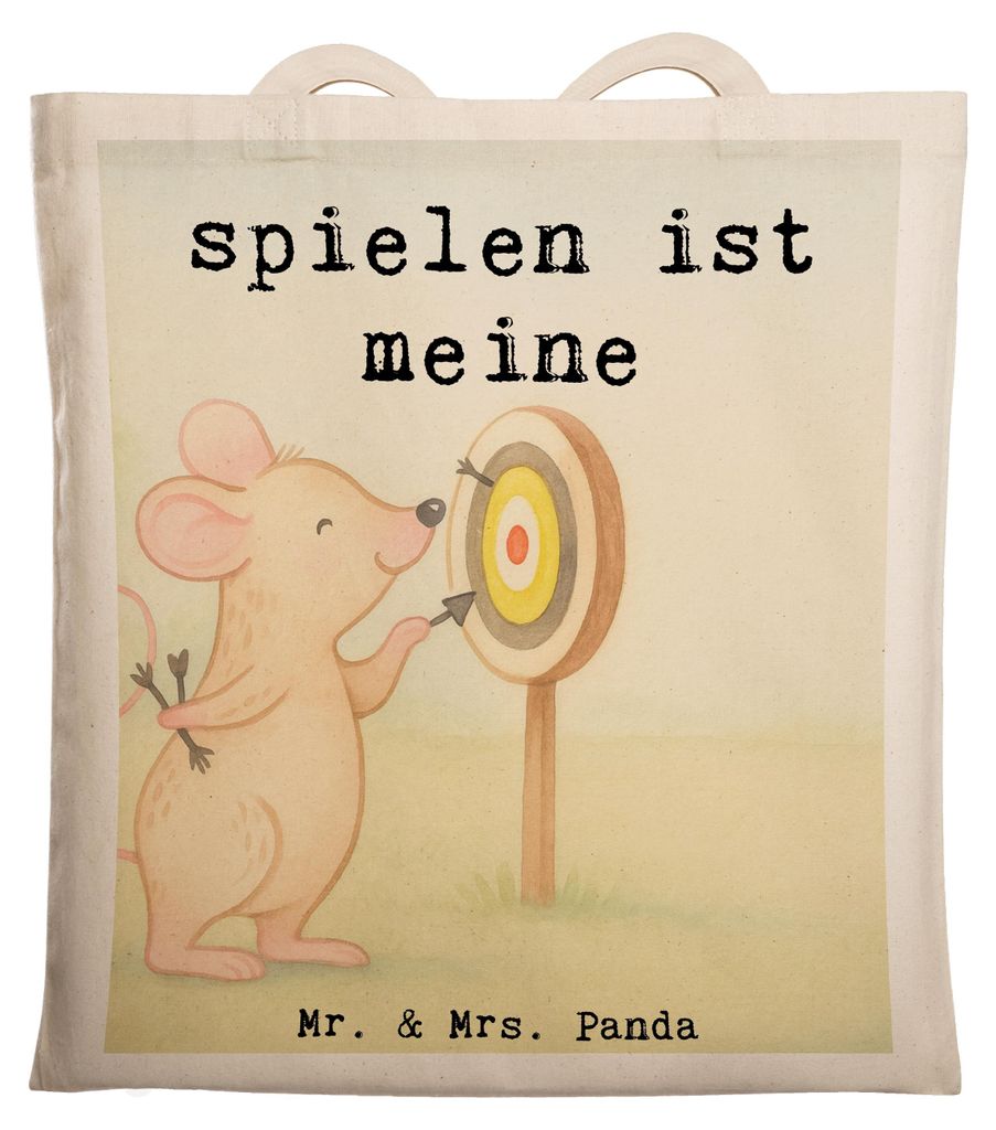Mr. & Mrs. Panda Shopping Tasche Maus Dart spielen Design - Weiß - Geschenk, Beutel, Einkaufstasche, Schultasche, Darten, Turnier, Tote Bag, Stoff...