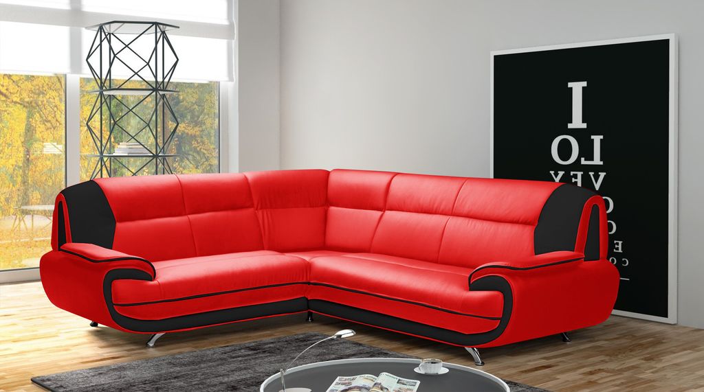 Emoebel24 Ecksofa Onyx 3-R-3 240x240x89 cm Eckcouch aus Kunstleder im verschiedenen Farbvarianten (rot-schwarz)