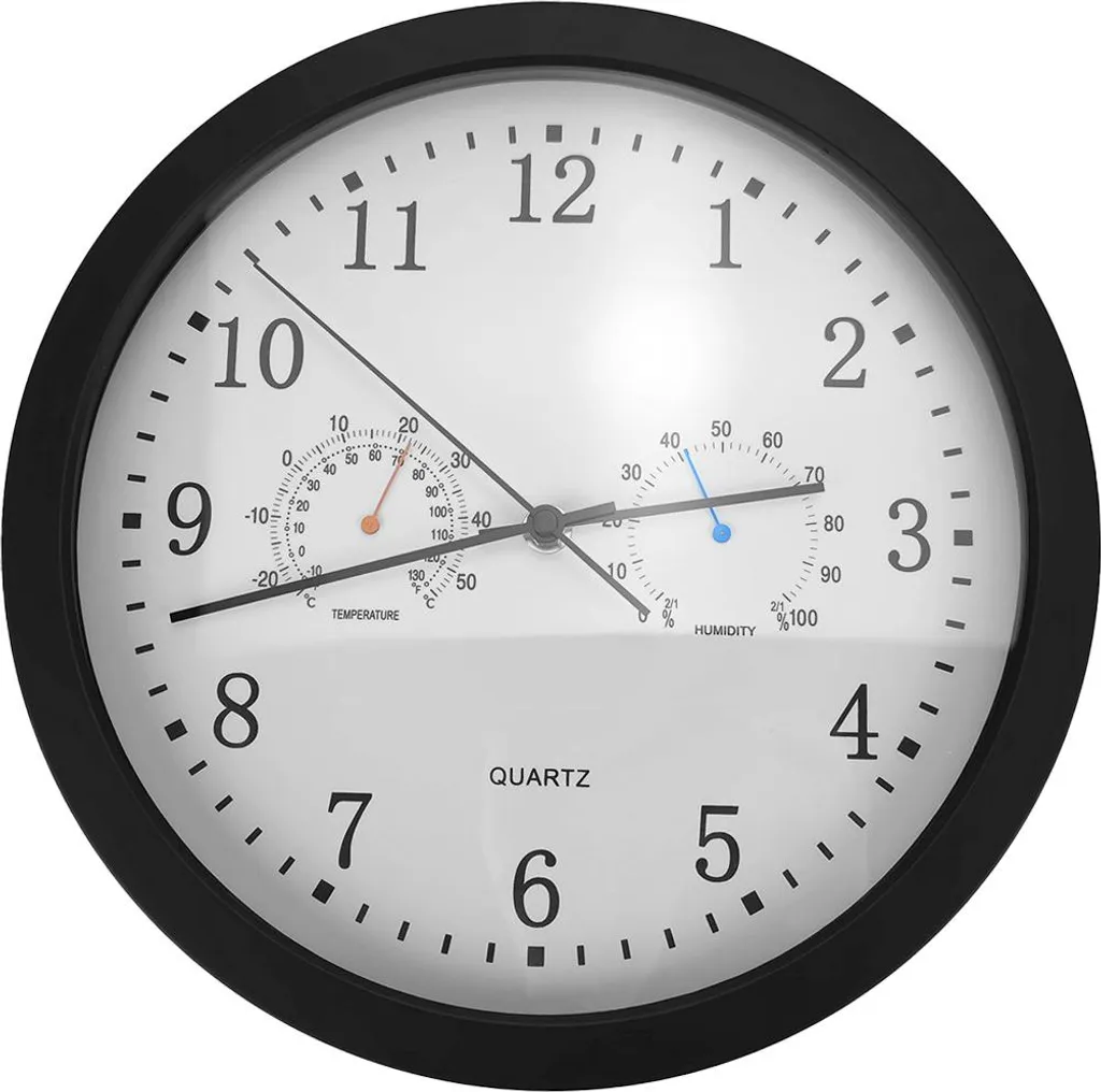 INF Horloge murale silencieuse avec thermomètre et hygromètre noir 30cm