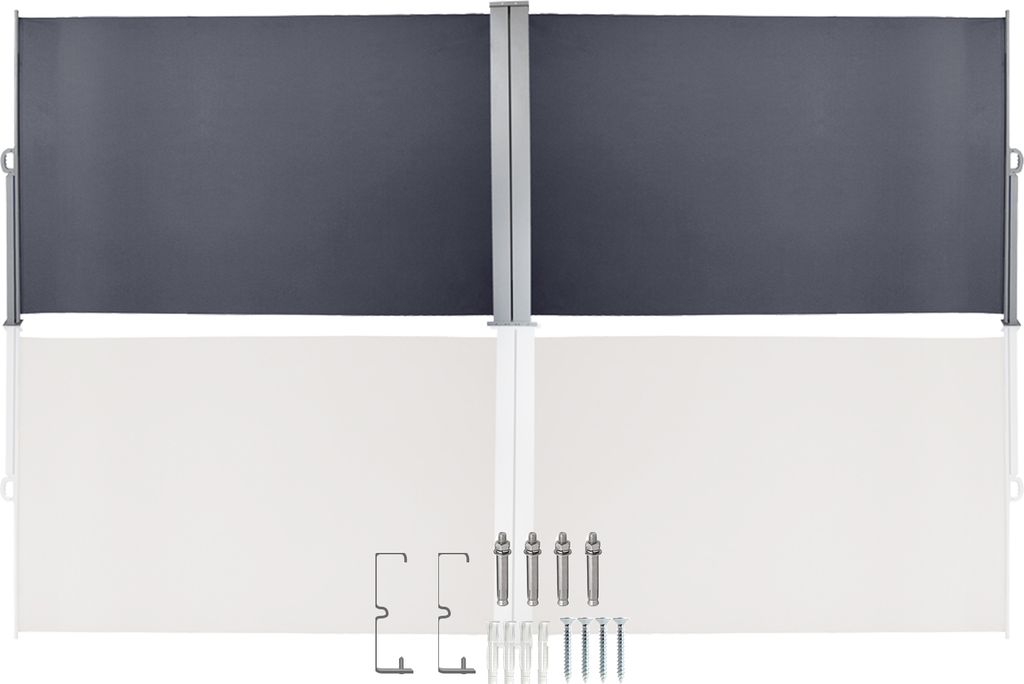 TolleTour Doppel Seitenmarkise Ausziehbar Sichtschutz Windschutz Terrasse Sonnenschutz Seitenrollo Alu Markisen Grau 160x600cm