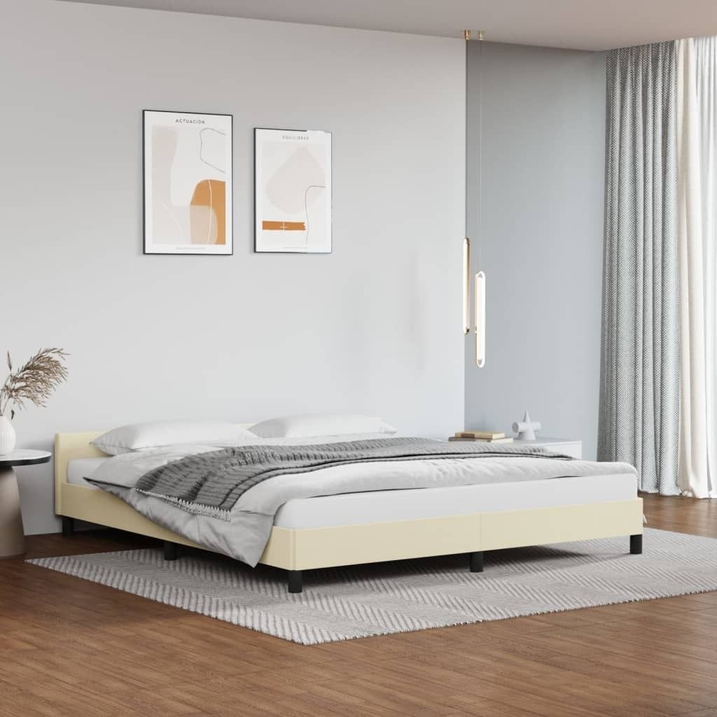 CLORIS Bettgestell mit Kopfteil Creme 180x200 cm Kunstleder - Klassische Betten LL0000155461