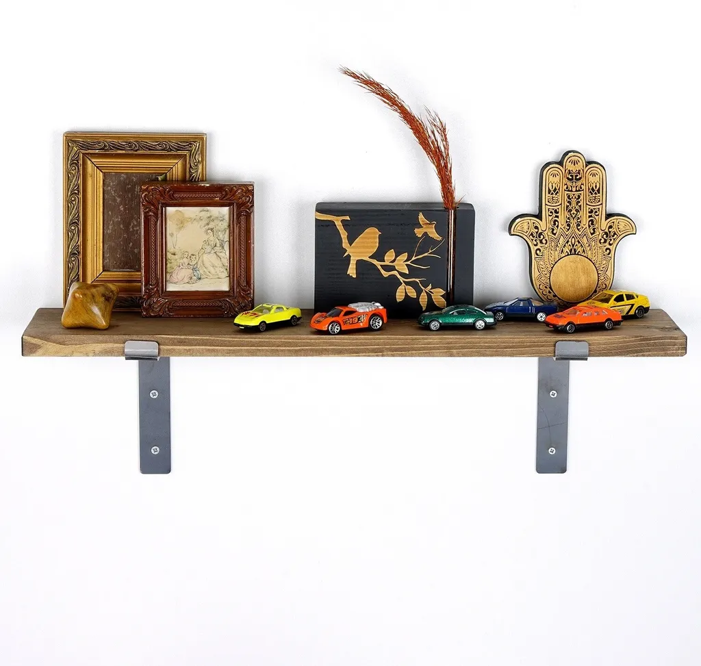 Skye Decor, Almıla- LAM002EVL, Nero, Colore noce, Mensole da parete, 16x60x14 cm, 100% legno di abete rosso