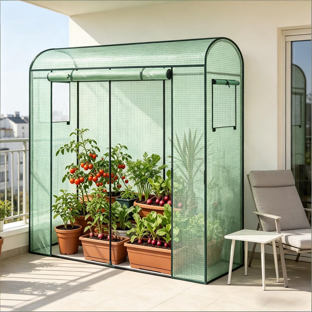 Foliengewächshaus 170x68x200cm, Tomatenhaus mit verzinktem Stahlrahmen, 140 g/m² PE-Gitterfolie, UV-beständiges Kräuter Gewächshaus mit 2 Fens...