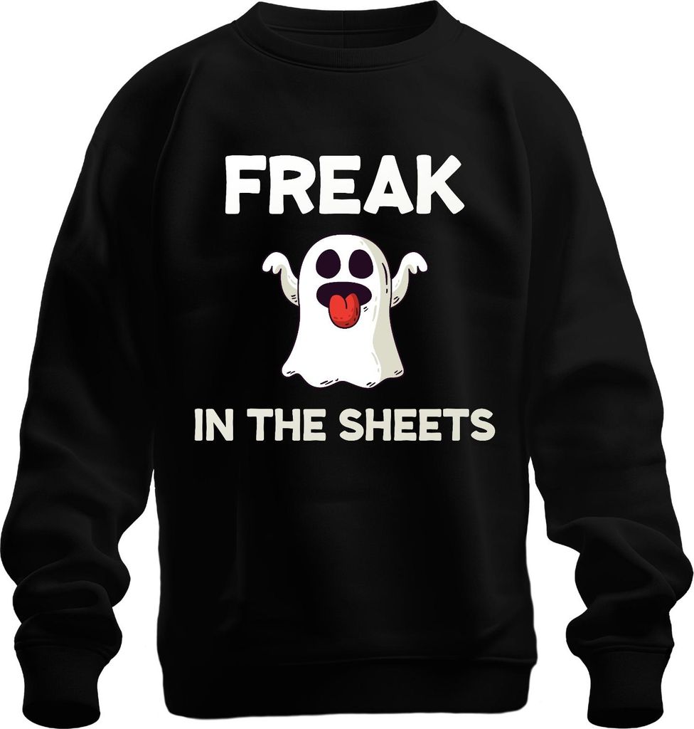 FREAK IN THE SHEETS Halloween Geist lustig Geschenk y Frech Uni Sweatshirt Pullover, Schwarz, 3XL