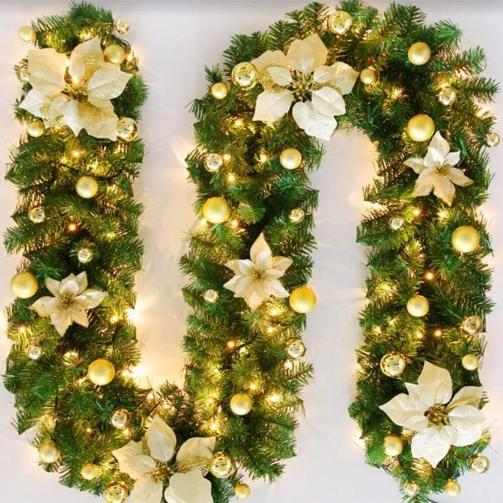 Guirlande lumineuse de Noël artificielle dorée 2.7M pour escalier