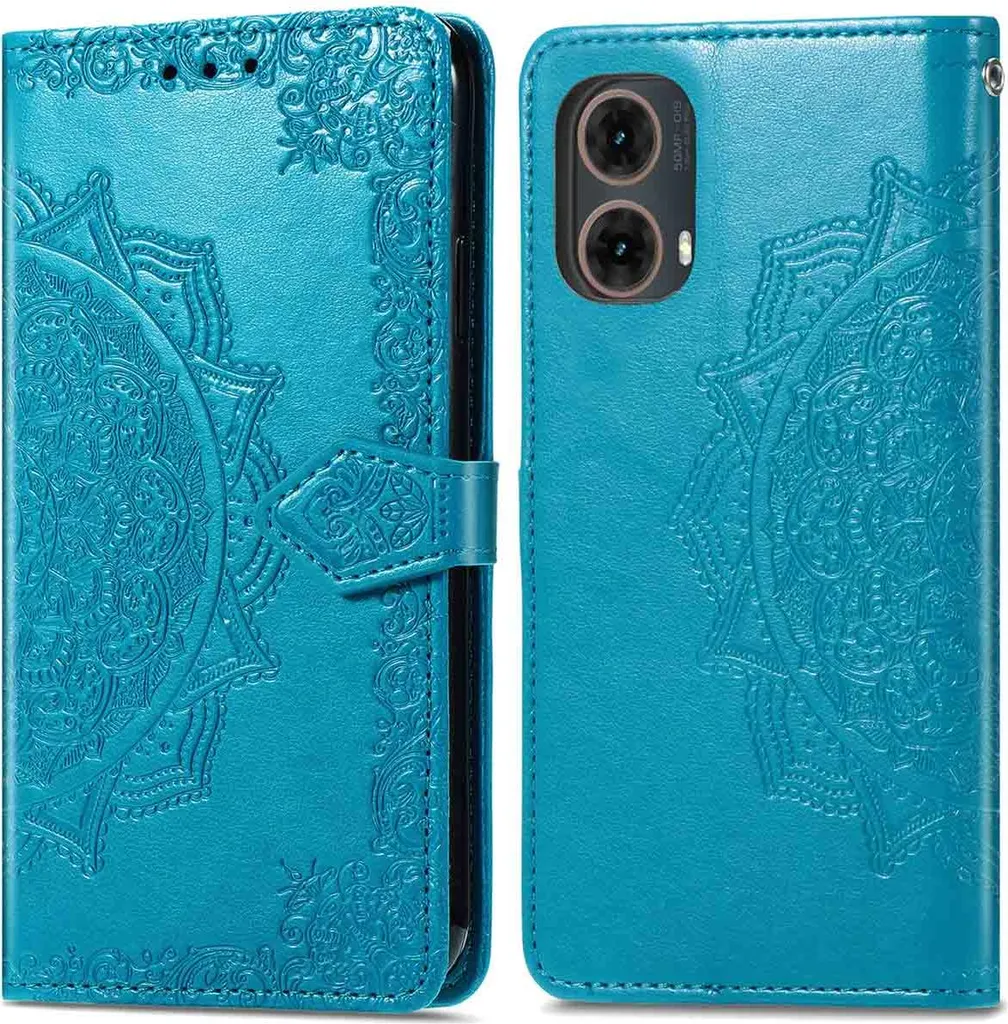 Cover a Libro Mandala per Moto G85 - Turchese: Stile e Comfort