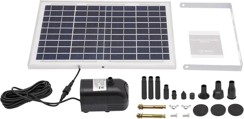 Pompe de fontaine solaire complète avec panneau 10W et moteur Brushless