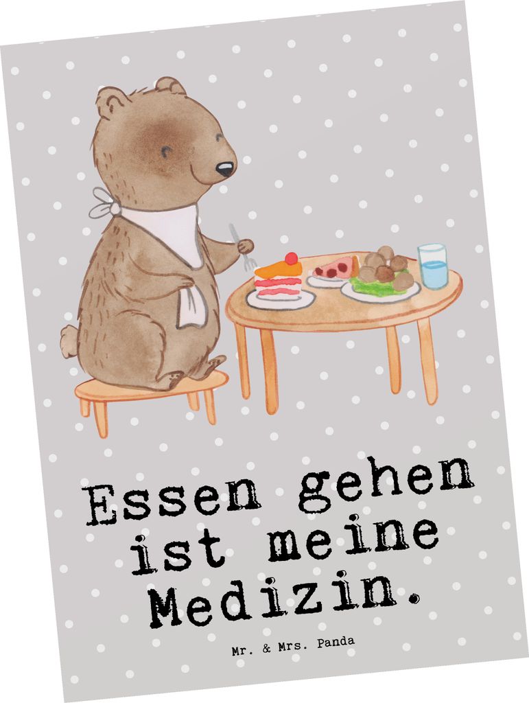 Mr. & Mrs. Panda Postkarte Bär Essen gehen - Grau Pastell - Produktbild 