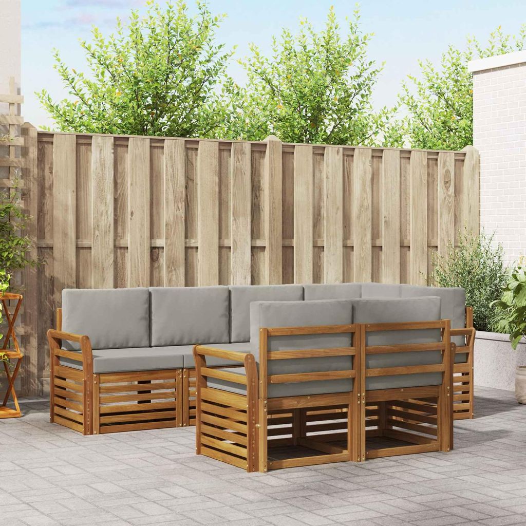 (Robust Möbel)Sofagarnitur - CLORIS - Balkonmöbe/Sitzgruppe - 7 pcs - Moderne Design - Natürlich und Hellgrau Massivholz Akazie - Gartensofa...