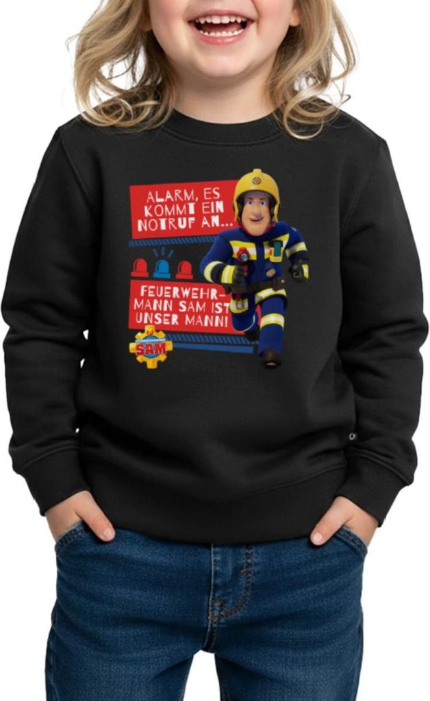 Spreadshirt Feuerwehrmann Sam Mit Text Vom Intro-Song Kinder/Teenager Premium Pullover, 110/116 (4 Jahre), Schwarz