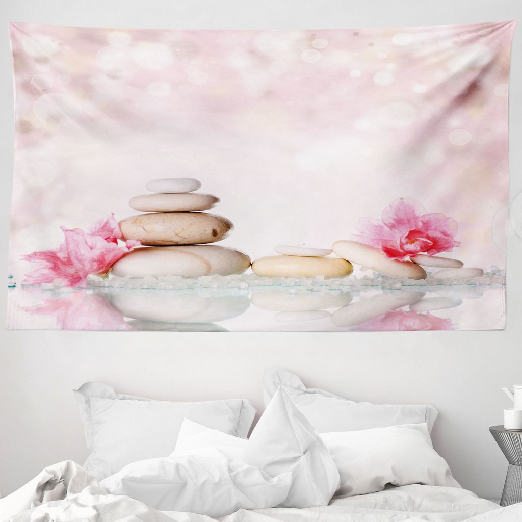 ABAKUHAUS Spa Wandteppich, Bohemian Chakra Stones aus Weiches Mikrofaser Stoff Waschbar ohne Verblassen Digitaldruck, 230 x 140 cm, Pale Pink Peach