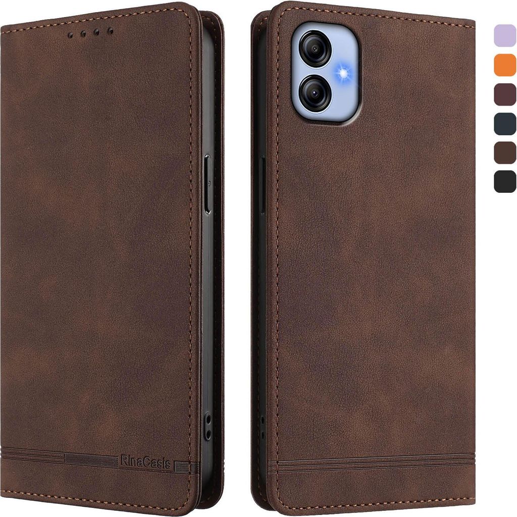 Hülle für Samsung Galaxy A04E, Retro Kunstleder Ständer Klapphülle mit Kartenfächer und Magnetische Braun