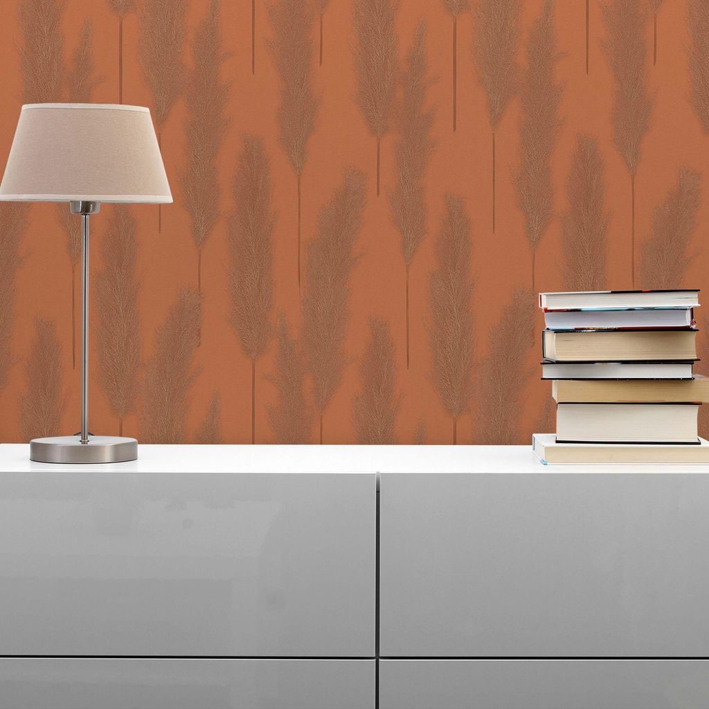 TADESSI Tapete Bäume Blätter Ginevra M1-No.1758 Vliestapete Metallic Braun Pampasgras Wohnzimmer Schlafzimmer Küche