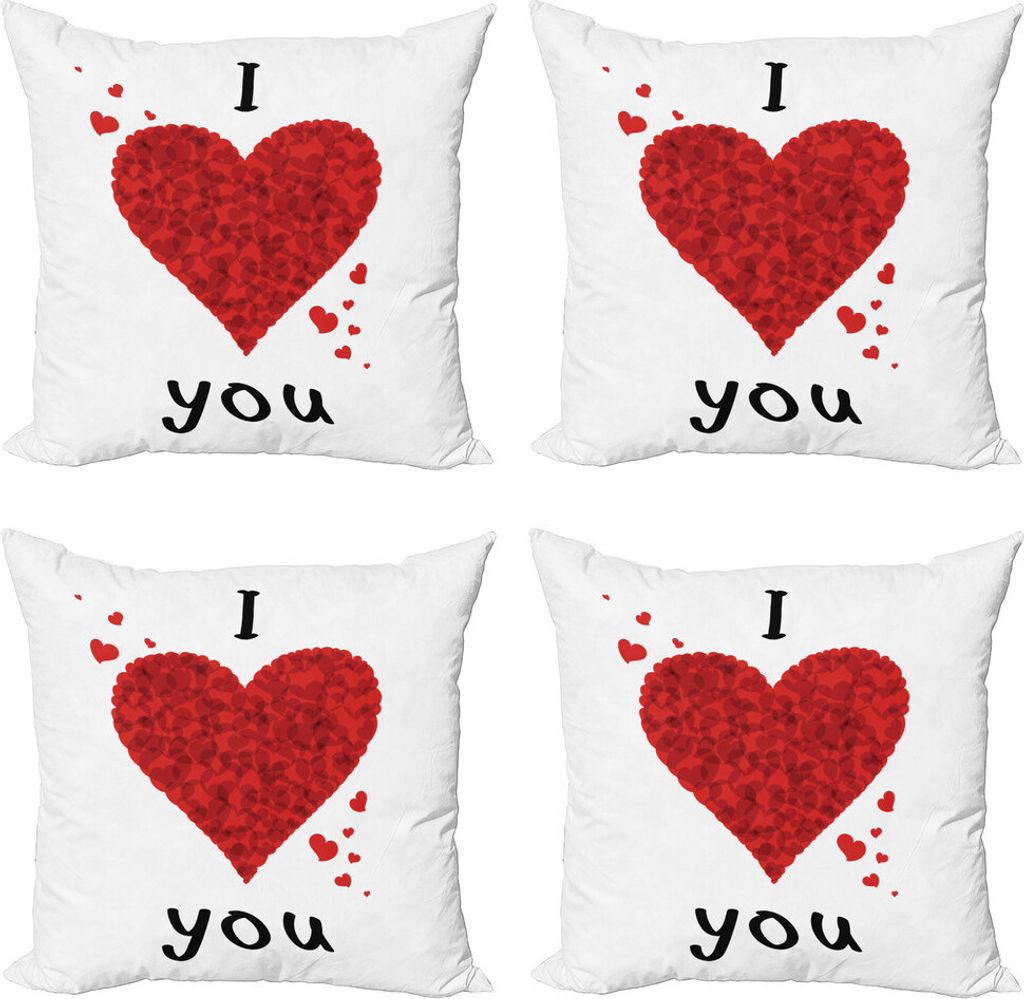 ABAKUHAUS Ich liebe dich Kissenbezug Set (4 Stück), Liebe-Blumenstrauß-Herz, Moderner Doppelseitiger Digitaldruck, 50 cm x 50 cm, rot-Weiss