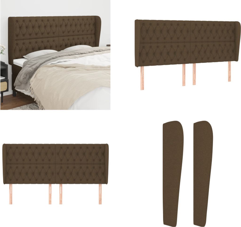 vidaXL Kopfteil mit Ohren Dunkelbraun 203x23x118/128 cm Stoff - Kopfteil - Kopfteile - Bett-Kopfteil - Bettkopfteil