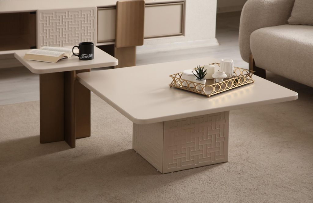 Stilvoller Wohnzimmer-Set Beige: TV-Konsole, Couchtisch, Wohnzimmermöbel