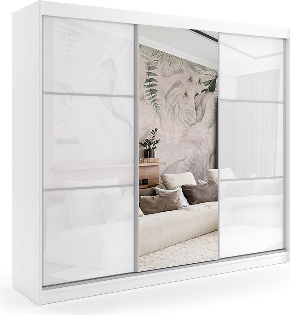 ALTDECOR Kleiderschrank mit Spiegel und Schiebetüren, kugelgelagerte Führungsschienen und Aluminium-Leisten - VIVONA - mit LED-Beleuchtung und Fe...