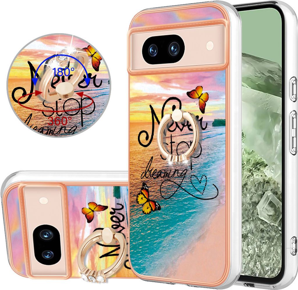 Hülle für Google Pixel 8A Muster TPU Silikon Stoßdämpfer Bumper Schutzhülle mit Ring Ständer Gold