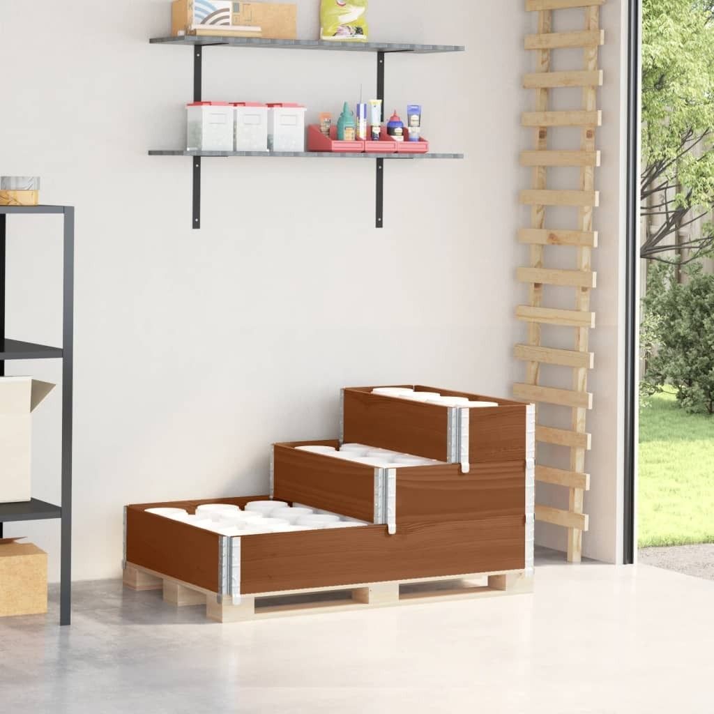 "2026 MODERNE"Paletten-Aufsatzrahmen 3-fach Braun 120x80cm Massivholz Kiefer Promotion398434 - Beete