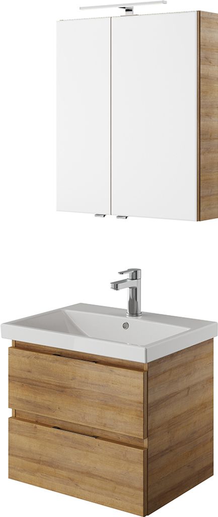 Bad Waschplatz Set, grifflos, in Riviera Eiche Nb. VILLATORO-66, B/H/T ca. 60/200/45 cm