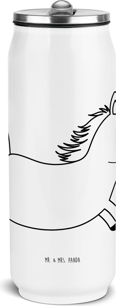 Mr. & Mrs. Panda Trinkflasche Pferd Springen - Weiß - Geschenk, Bauernhof, Pferde, Thermosflasche, Thermoflasche, Isolierflasche, Stall, Pony, Rei...