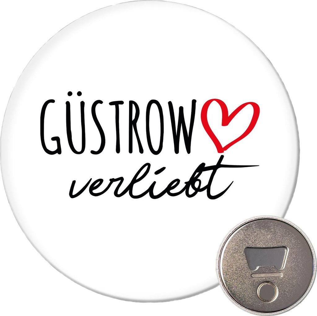 Huuraa Magnet Güstrow verliebt 59mm Kühlschrankmagnet rund Flaschenöffner Geschenkidee