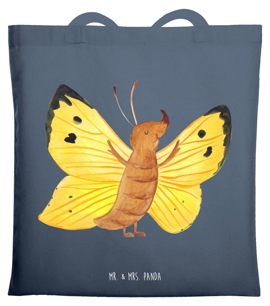 Mr. & Mrs. Panda Tote Bag Schmetterling Zitronenfalter - Indigo Blue - Geschenk, Lustige Sprüche, Tragetasche, Jutebeutel, Liebe, Motivation, Eink...