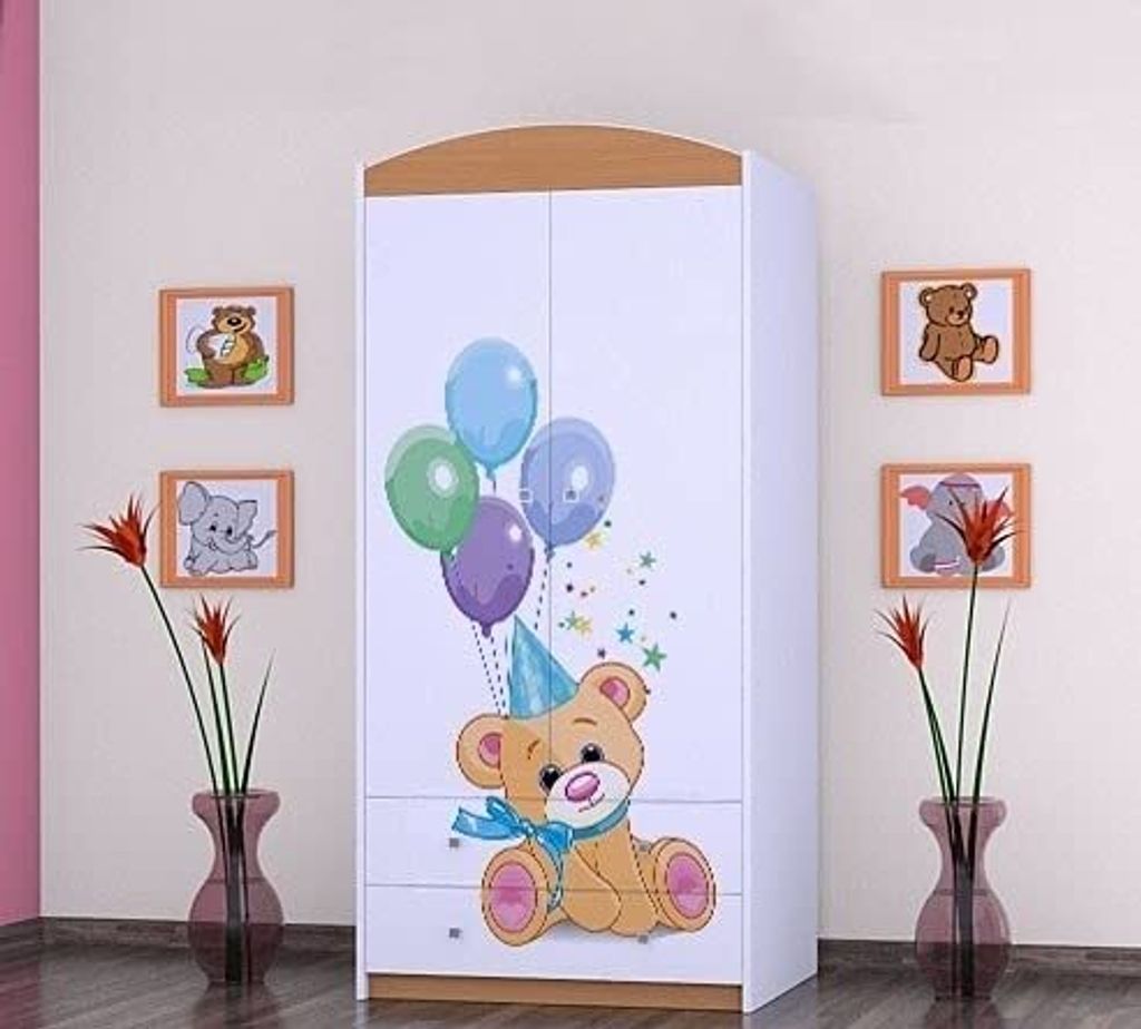 BDW Kleiderschrank, 2 Türen, 2 Schubladen, Garderobenschrank, 180x90 cm, Buche
