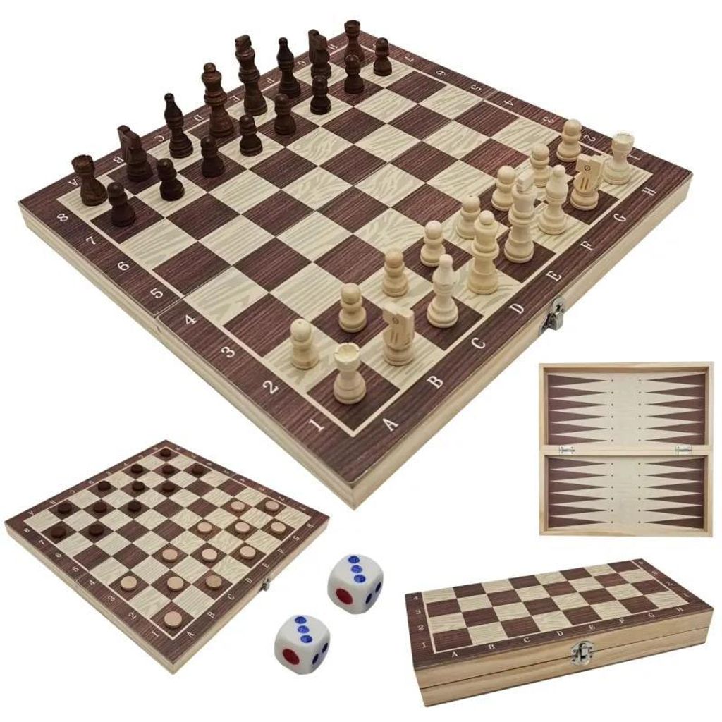 Extralink Toys Holzschach 3 in 1 Schach Dame Backgammon 34 Produktbild 