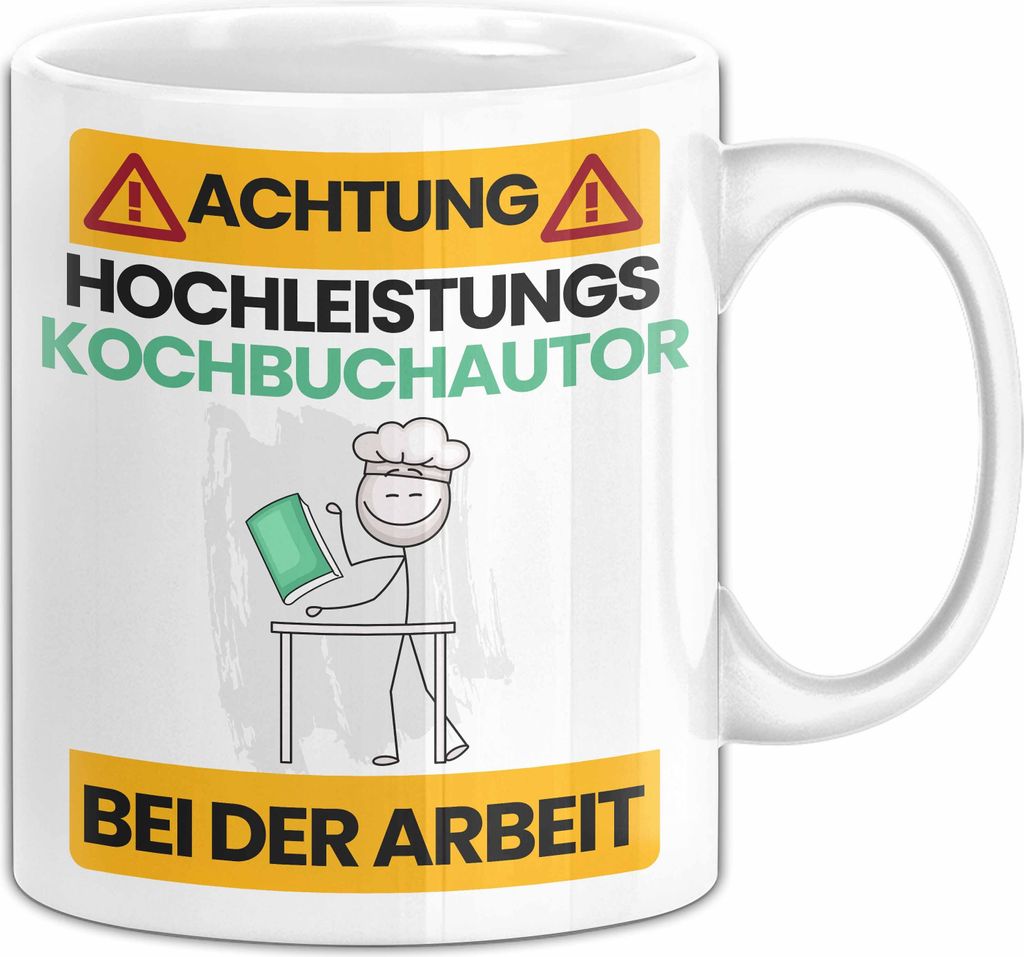 Kochbuchautor Tasse Geschenk Lustiger Spruch Geschenkidee für Kochbuchautor Achtung Hochleistungs Kochbuchautor Bei Der Arbeit (Weiß)