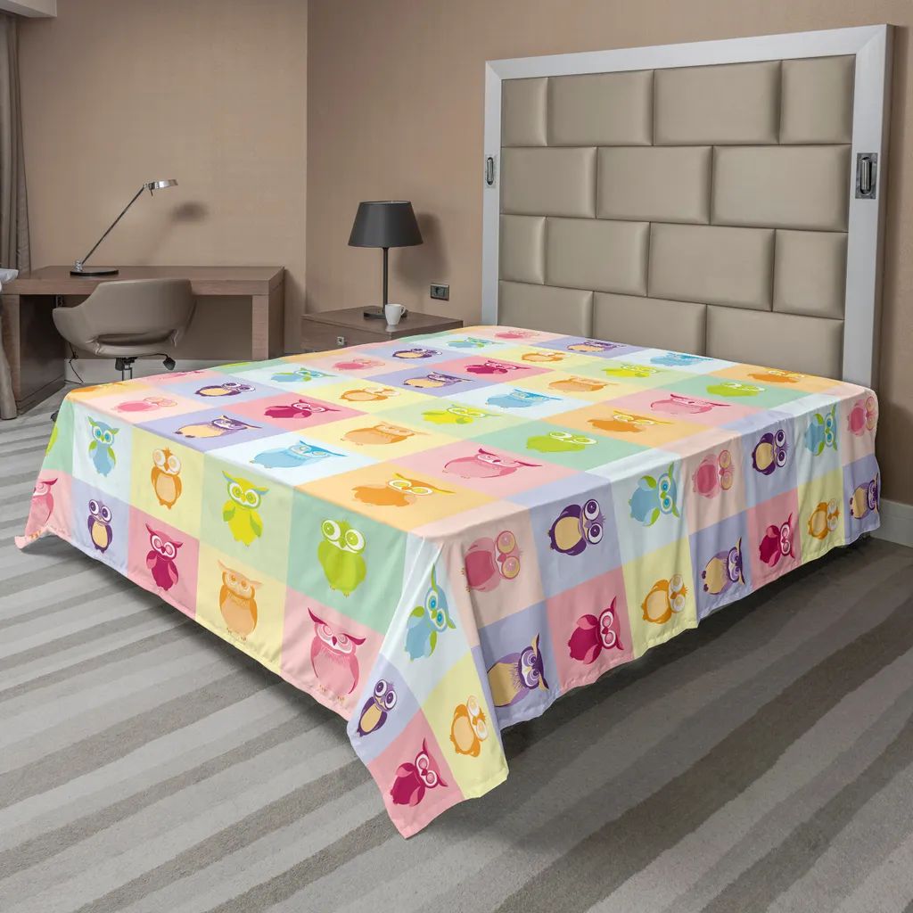 Drap plat pour chambre d'enfant en microfibre douce motifs Chouettes