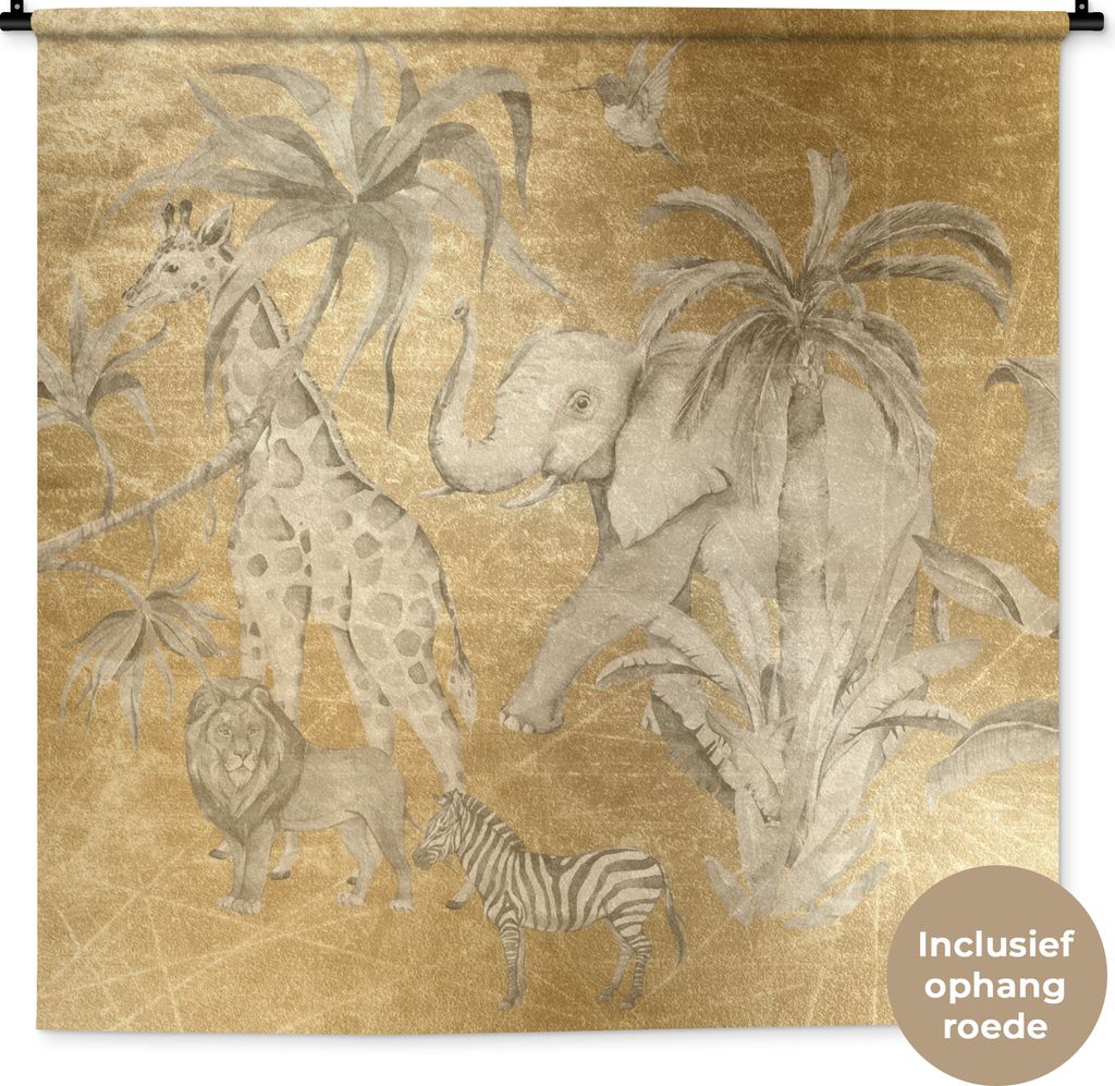 MuchoWow® Wandteppich Wandbehang Dschungel - Kinder - Gold Produktbild 