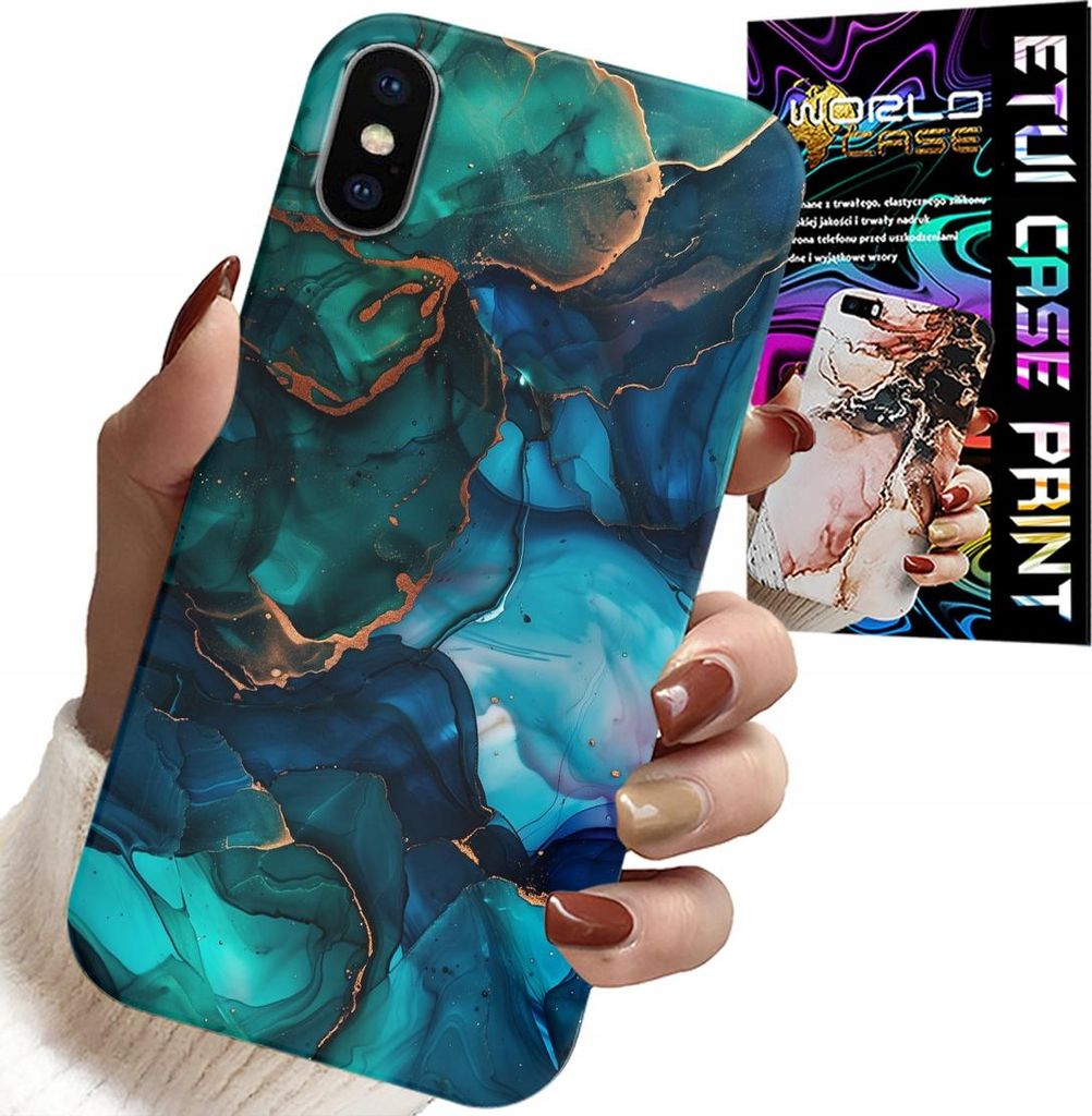 Etui Für Iphone X / Xs - Blau Grün Marmor Rückseite Design
