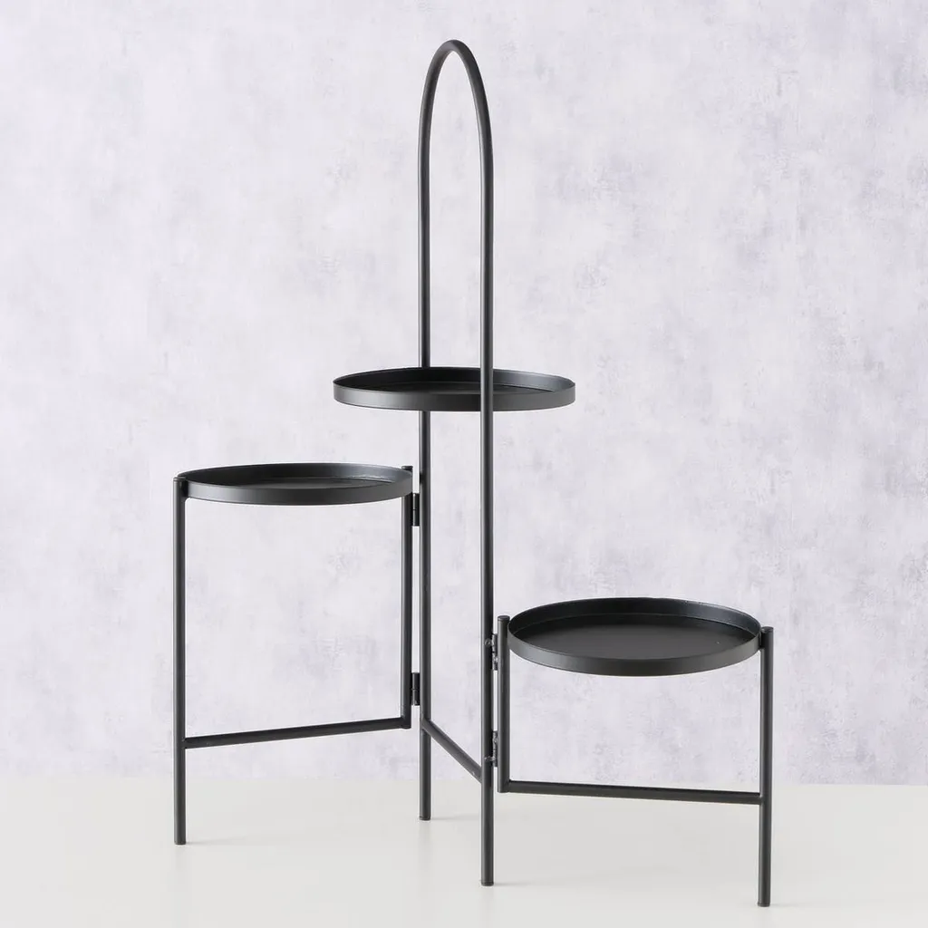 Support de fleurs noir à 3 étages 68 cm - Design compact et robuste PRO