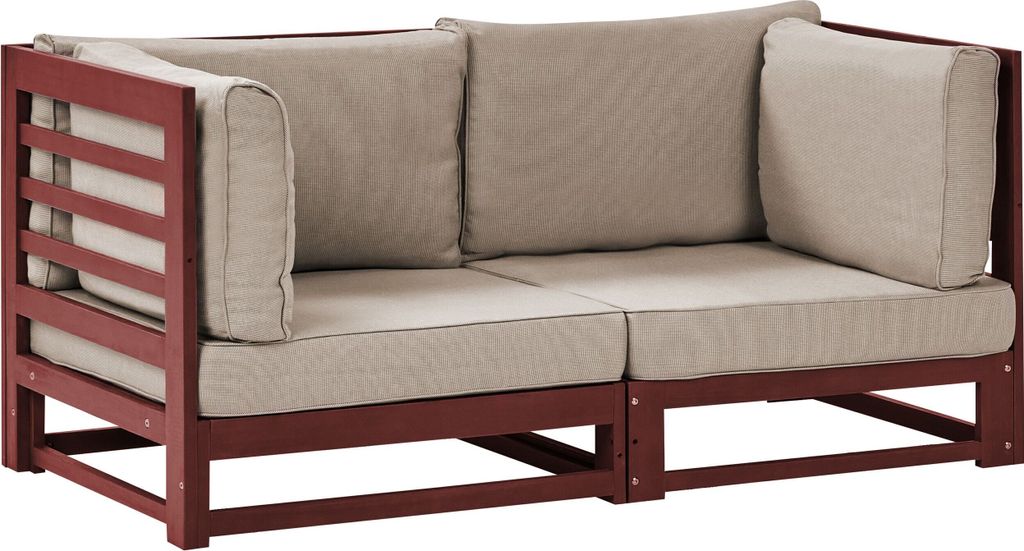 BELIANI Gartensofa Mahagonibraun aus Akazienholz mit Auflagen in Taupe 2-Sitzer Sofa Retro Landhaus Stil Terrasse Outdoor Außenbereich