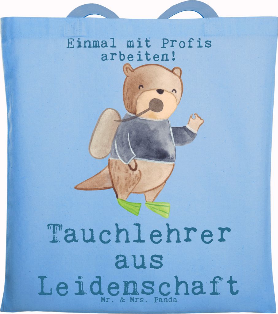 Mr. & Mrs. Panda Tote Bag Tauchlehrer Leidenschaft - Sky Blue - Geschenk, Shopping Tasche, Jutebeutel, Laptoptasche, Einkaufstasche