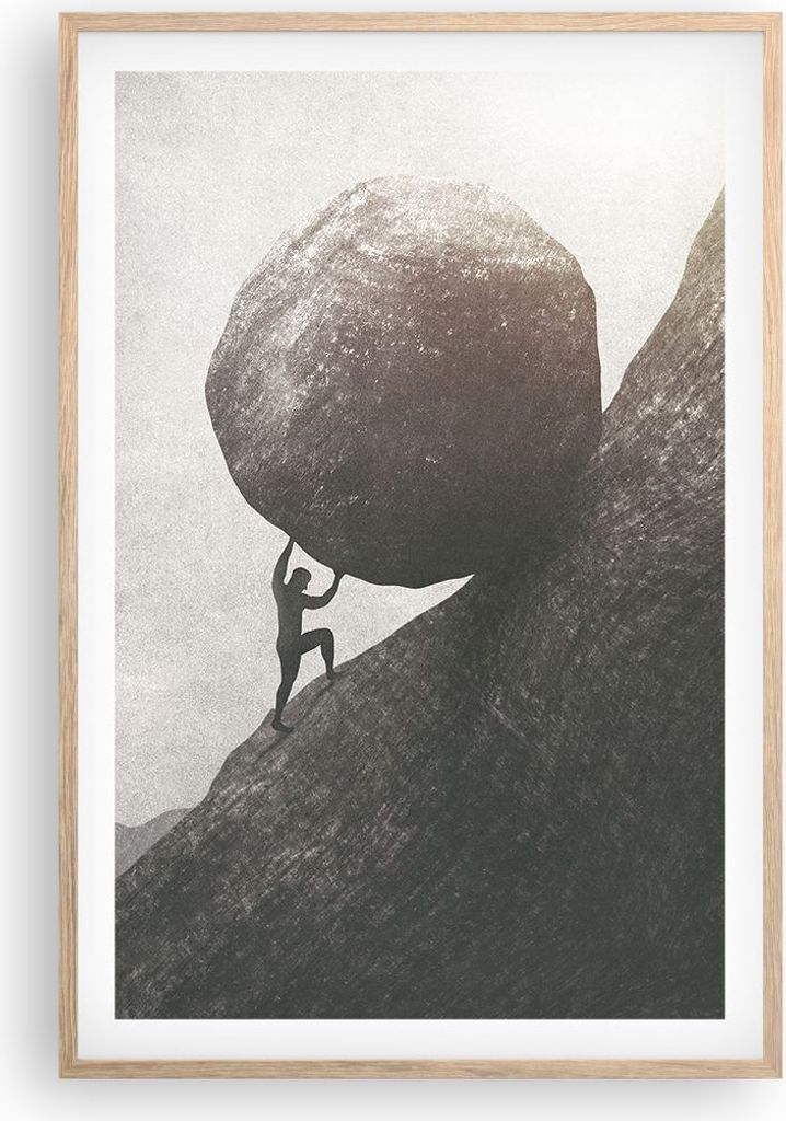 Gerahmtes Poster - Rahmen in heller Eiche - Sisyphus Arbeit Stein - 61x91,5 cm - Wand Bild - Wanddeko - Wandbilder - Kunstposter - Wandposter - Bil...