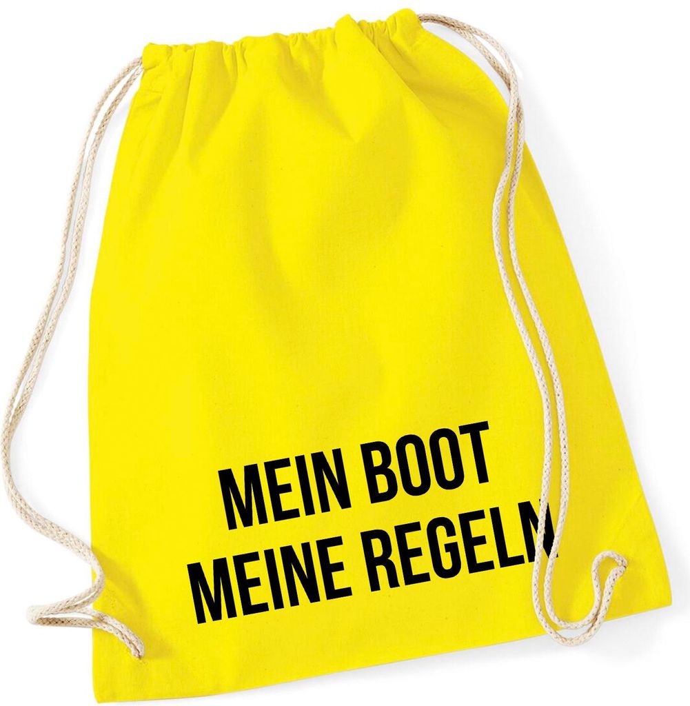 Huuraa Turnbeutel Mein Boot meine Regeln Segeln 12 Liter Yellow Baumwolle Rucksack Geschenkidee