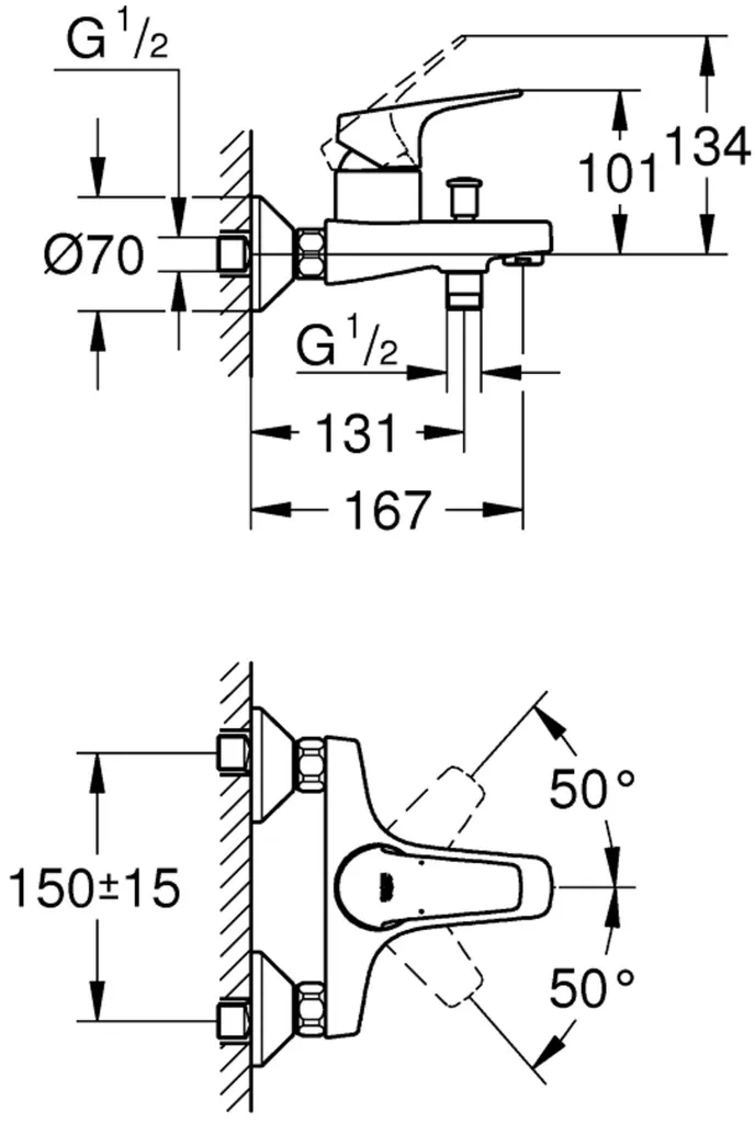 Mitigeur monocommande pour bain GROHE Start Flow installation murale 1/2