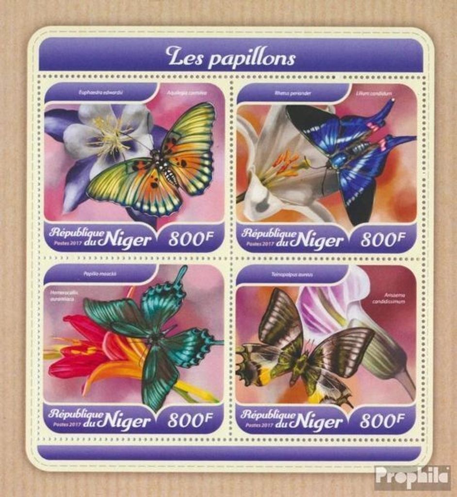 Briefmarken Niger 2017 Mi 5368-5371 Kleinbogen (kompl. Ausg.) postfrisch Schmetterlinge