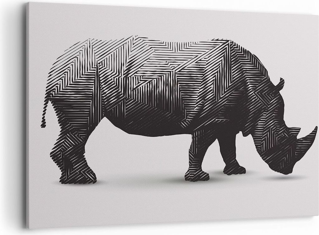 Bild auf Leinwand - Leinwandbild - Nashorn Tier Afrika Safari - 100x70cm - Wand Bild - Wanddeko - Leinwanddruck - Bilder - Kunstdruck - Wanddekorat...