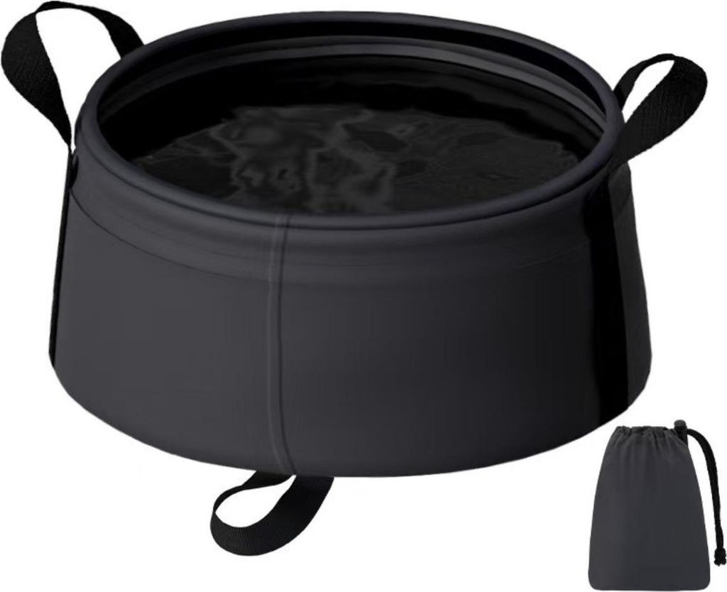 INF Faltbare Waschschüssel 2er Set - Leicht, Robust für Camping und Reisen Schwarz