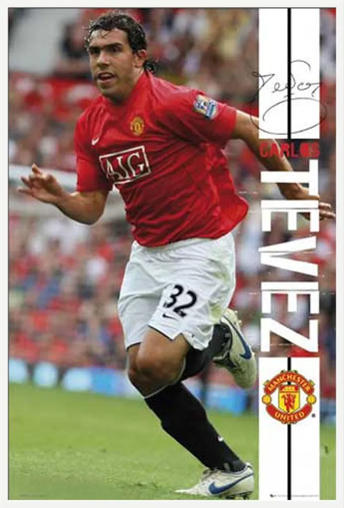 Poster Foot Encadré Tevez Manchester Protection Acrylique Shinsuke Blanc