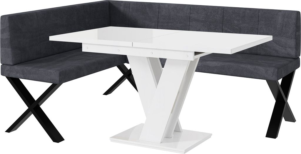 MEBLINI Eckbank für Esszimmer mit ausziehbarem Tisch - Küchenbank - Essecke - Sitzecke Küche - PETER - X-Beine 128x168x87cm Links - Dunkelgrau S...