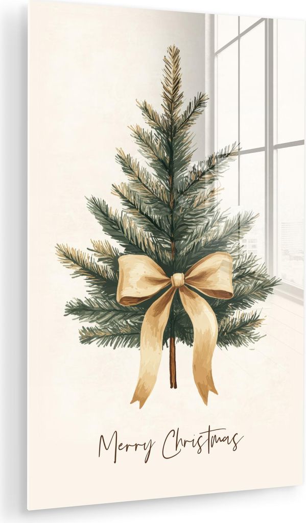MuchoWow Glasbilder - Bilder auf Wandbild - Foto auf Glas Weihnachtsbaum - Weihnachten - Frohe Weihnachten - Beige 60x90 cm Wanddekoration aus Glas...