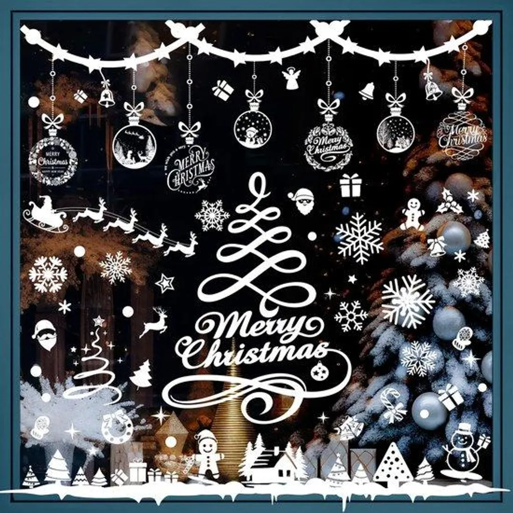 Décoration de Noël pour vitrine blanche grande taille style givré