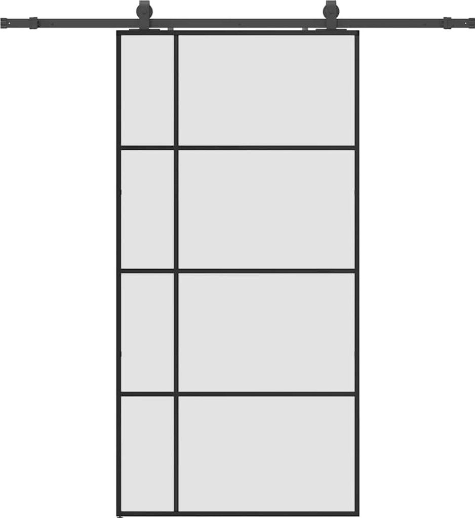 Schiebetür mit Beschlag Schwarz 102,5x205 cm ESG-Glas