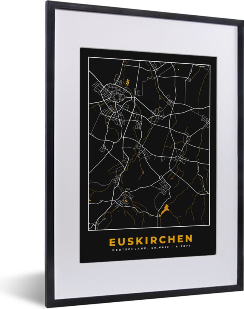 MuchoWow Gerahmtes Poster Schwarz und Gold - Stadtplan - Euskirchen - Deutschland - Karte 30x40 cm - Poster mit Schwarzem Bilderrahmen Wandposter...