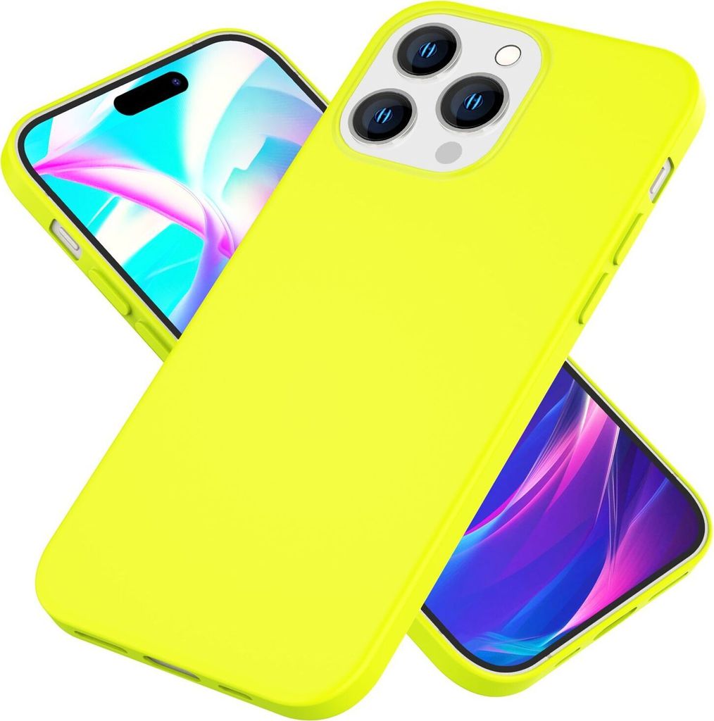 Hülle für iPhone 14 Pro - Bunte Neon Silikon Handyhülle Samtig Weich Rutschfest Gelb